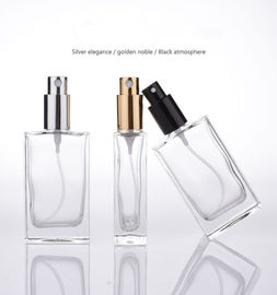 Chiny Płaskie, kwadratowe szklane butelki perfum w sprayu Metallic Pump 50ml Pojemność dostawca